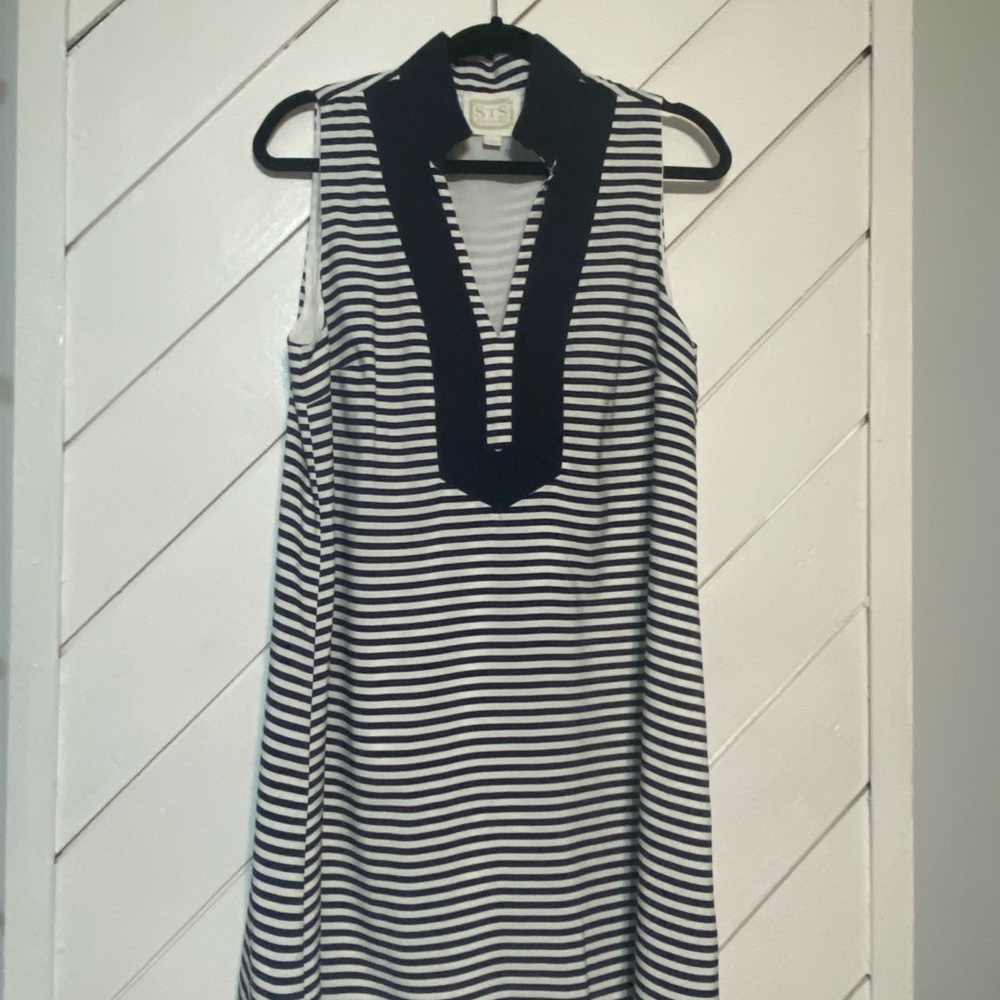 Striped Sleeveless Dress with Black Collar